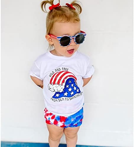 Вземете домашен комплект дрехи за бебе момиче На Деня на Независимостта, Лятна тениска с къс ръкав на 4 юли, Блузи, къси Панталони, Комплект дрехи от 2 теми, подаръчни