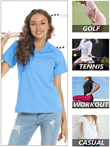 TACVASEN Дамски Ризи Топка за голф с V-образно деколте и Къс ръкав, Без Яка UPF 50 + Защита От Слънцето, бързо