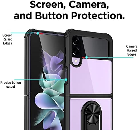 Niopiee за Samsung Galaxy Z Flip 3 Носене Сгъваем Отделен Прозрачен устойчив на удари калъф с Околовръстен стойка Хибриден Сверхпрочный Защитен калъф със защита от надраскване
