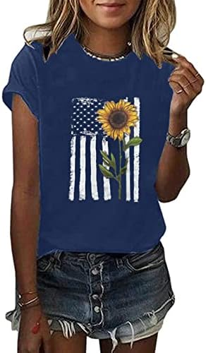 Тениска с Американския Флаг, Дамска Блуза с Къс ръкав и Принтом, Върховете на Деня на Независимостта 2023, Летни