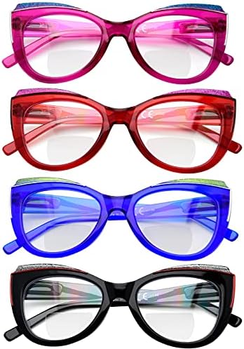 Eyekepper, 4 опаковки Бифокальных Очила За четене, Дизайнерски Двухфокусные Очила Котешко око, Женски