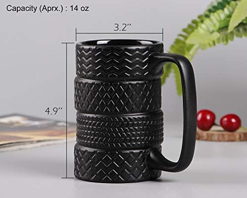 VanEnjoy 3D Стръмен Черен Покрышка под формата на Гумите Matte Голяма Керамична Чаша Кафе, Чаша За Чай, Уникални
