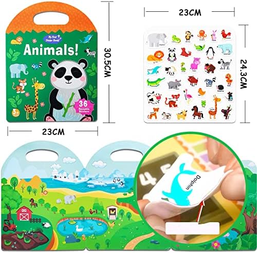Желейные Етикети Книга за деца 2-4, Стикери за Многократна употреба Книга за деца, 36 бр. Стикери с животни,