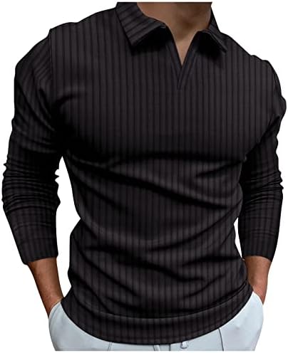 Ризи с къси ръкави за Мъже Есен-Зима, Мъжки Ризи на Райета с V-образно деколте и дълъг ръкав, Ризи