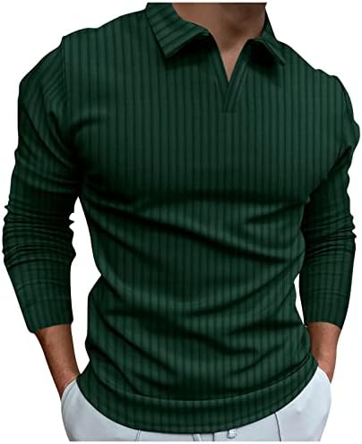 Ризи с къси ръкави за Мъже Есен-Зима, Мъжки Ризи на Райета с V-образно деколте и дълъг ръкав, Ризи