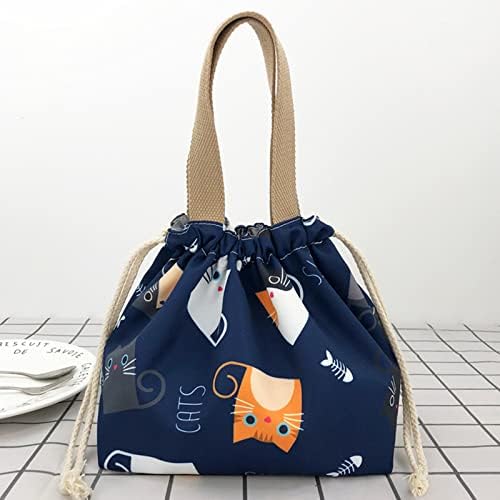 Мини чанта за обяд в японски стил Benshukam с завязками - Множество, хубава и Подходяща за момичета и жени - Малка чанта-тоут за обяд за любителите на котки (Син)