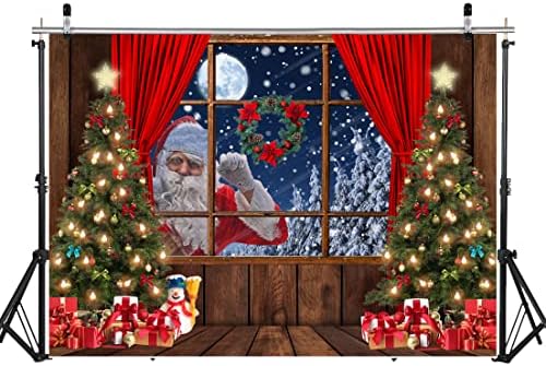 LYCGS 10X8FT Коледен Фон Дядо Коледа Снимка Фон Зимата Сняг на Коледа една Дървена Кутия Луната Коледно Дърво, Подаръци Фон За Снимки Коледната Украса За парти Банер X-68