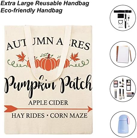 WengBeauty Холщовая Чанта-тоут, Есенна чанта с нашивкой под формата на Тиква, Торби за Многократна употреба за пазаруване, Плажни Чанти за Обяд, Пътни Чанти, Чанта-Тоут з?
