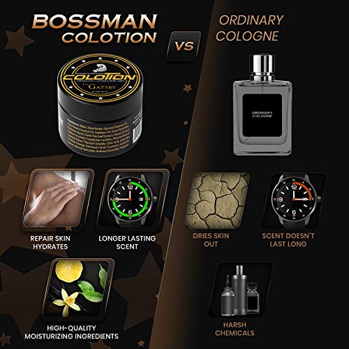 Bossman Colotion - Мъжки лосион Одеколон 2 в 1 - Овлажнител и Ароматен лосион за тяло - Крем за облекчаване на брадата за мъже (The Gatsby)